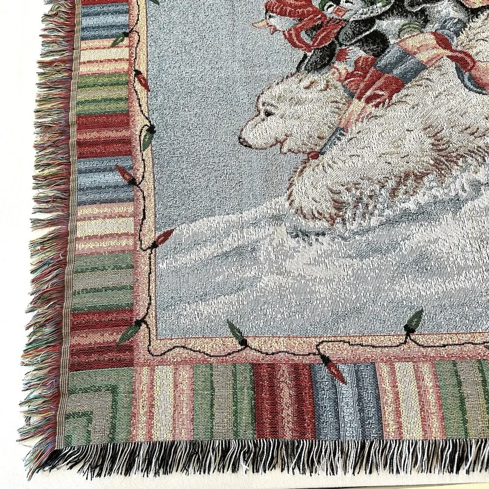 Tapestry Throw Blanket Christmas Polar Bear Sled Penguins 51